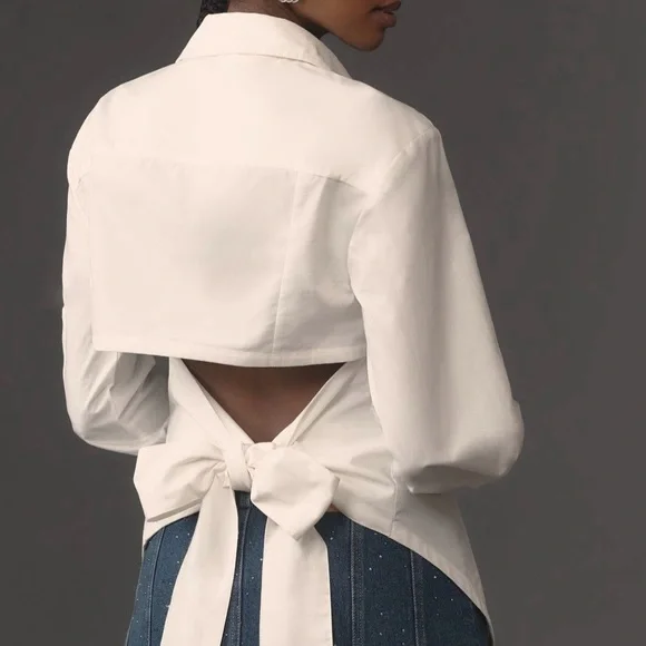 Anthropologie/Maeve White Button Down Shirt - Picture 3 of 6